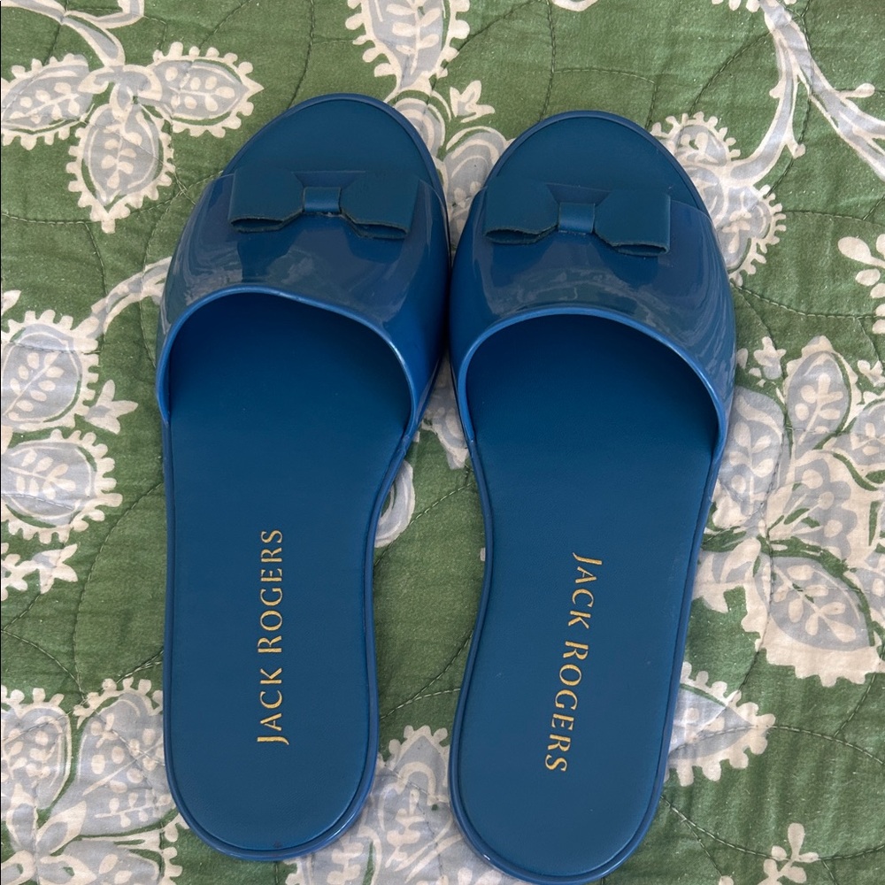 Jack Rogers Patricia Bow Accent Jelly Slide Sandals in Atlantic Blue